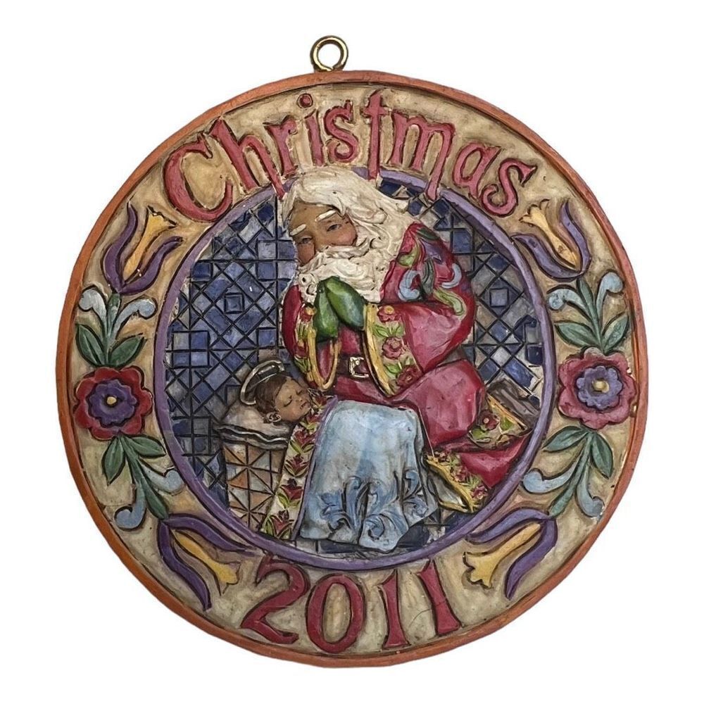 Jim Shore 2011 Heartwood Creek Santa And Baby Jesus Christmas Hanging Ornament